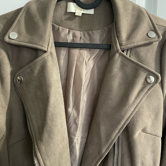 Beige Faux Suede Biker Jacket - Picture 3 of 12